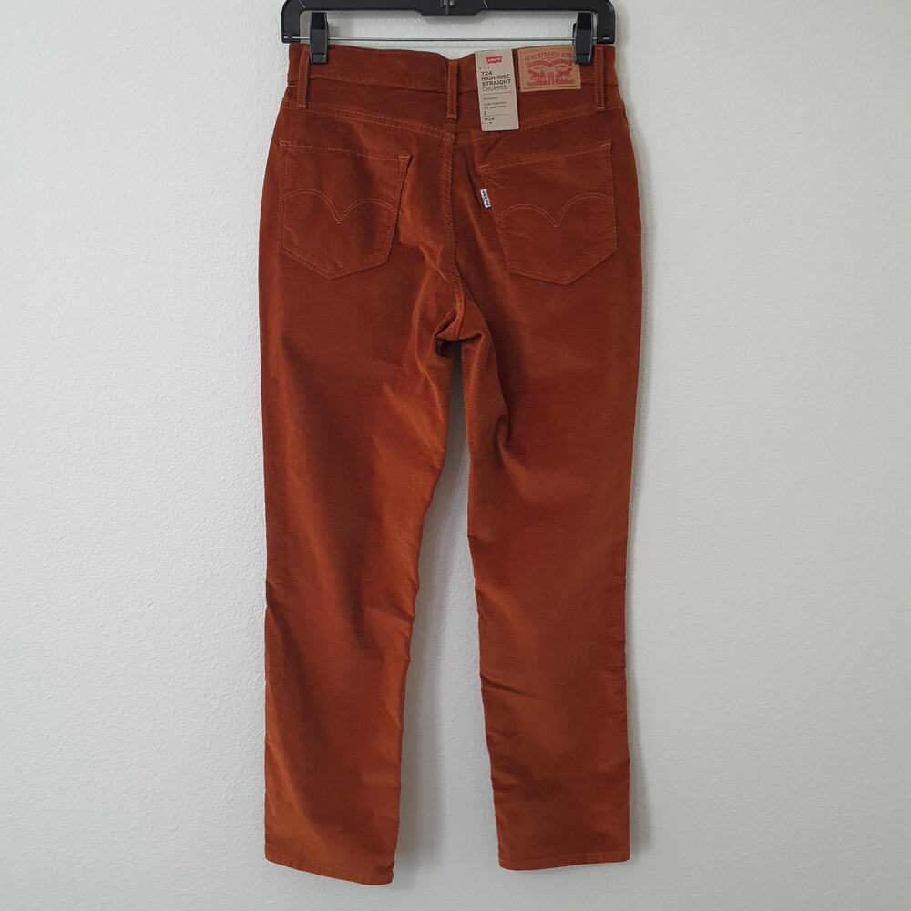 Levi's 724 Orange High Rise Straight Cropped Corduroy Pants Women's Size W26 - Picture 8 of 12